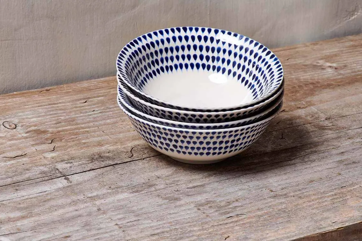 Indigo Drop Cereal Bowl - Cream & Indigo