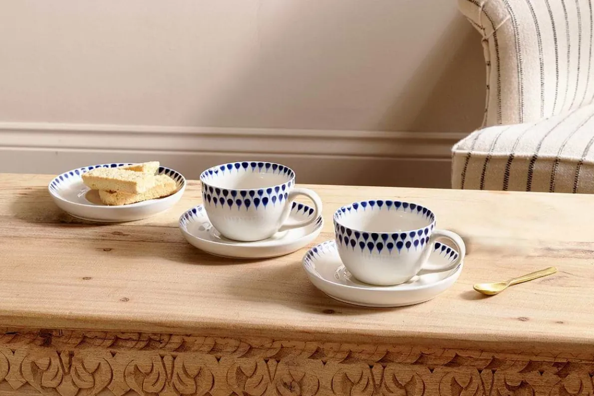 Indigo Drop Cup & Saucer - Cream & Indigo