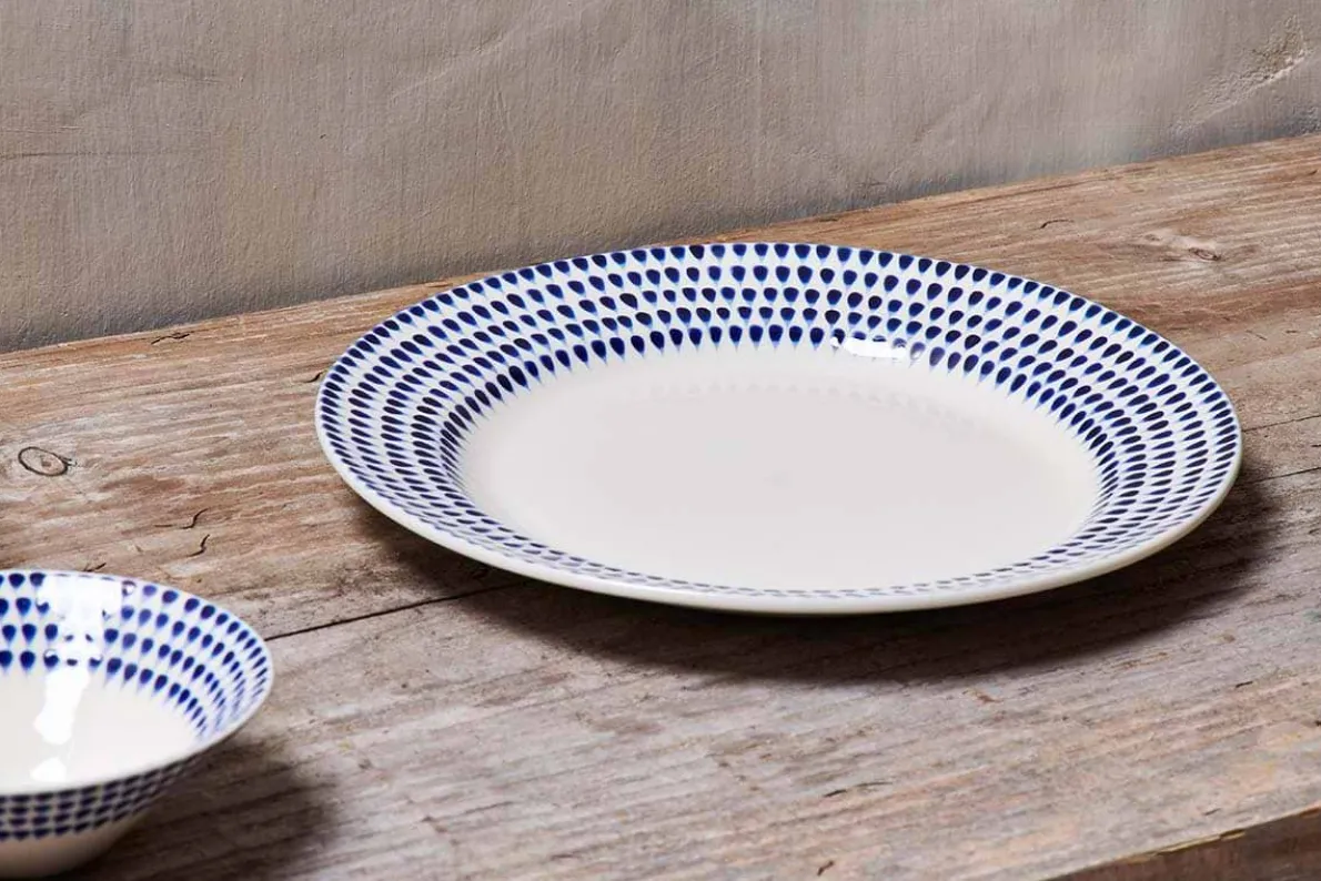Indigo Drop Dinner Plate - Cream & Indigo
