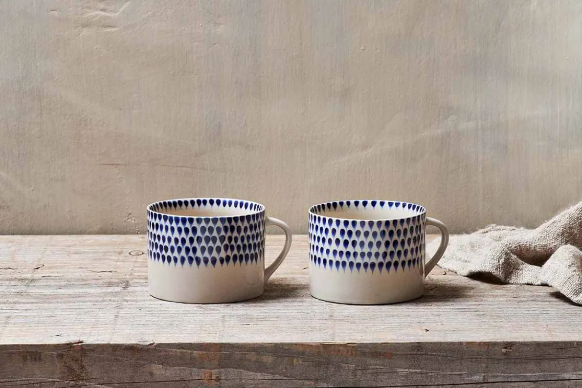 Indigo Drop Mug - Cream & Indigo - Large (Set of 2)