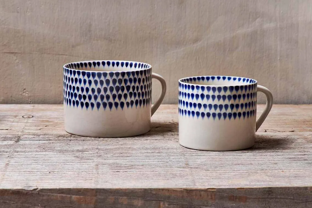 Indigo Drop Mug - Cream & Indigo - Large (Set of 2)