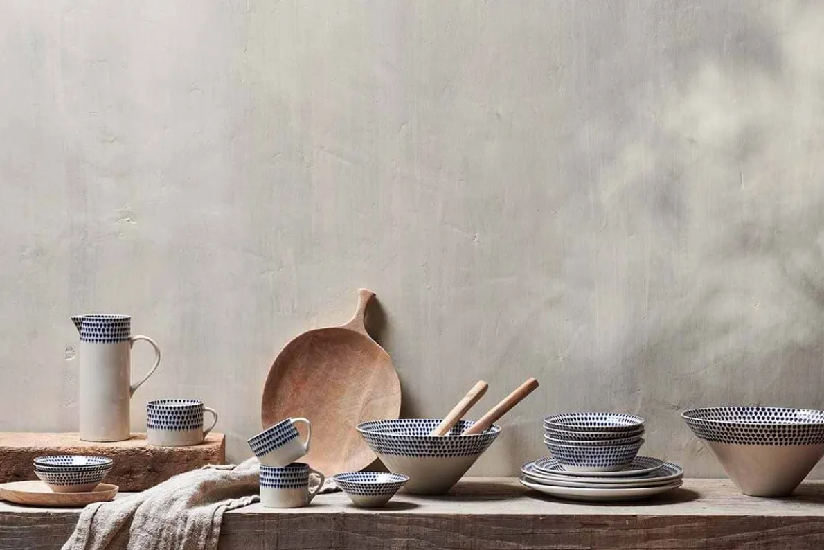 Indigo Drop Serving Bowl - Cream & Indigo - Large