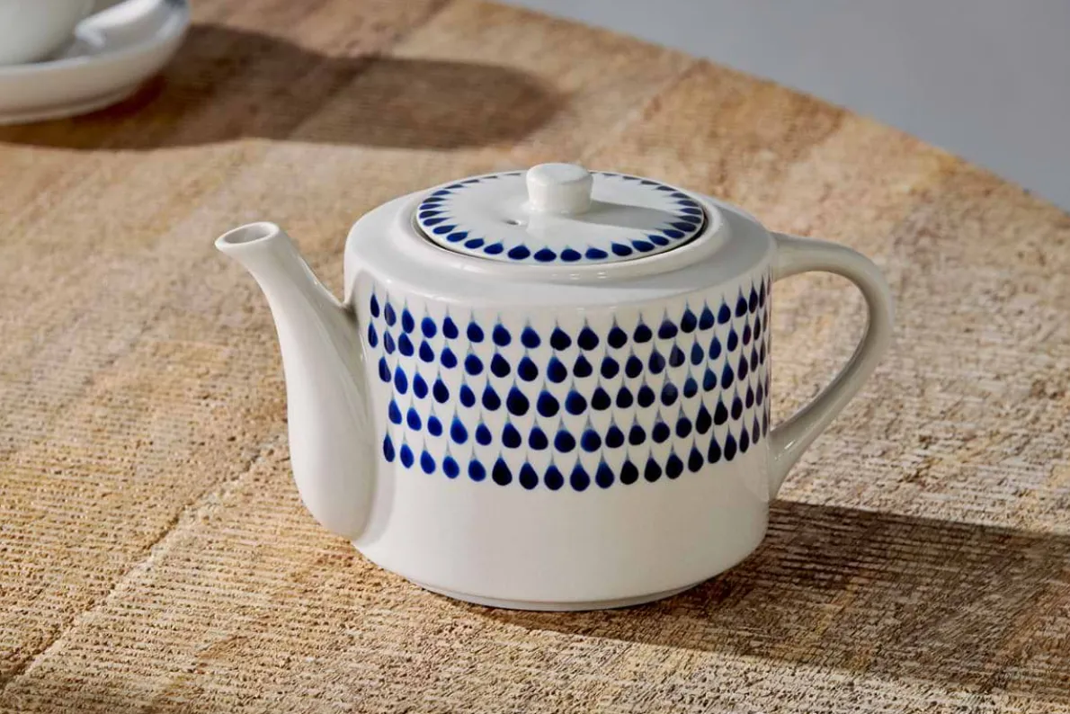 Indigo Drop Teapot - Cream & Indigo