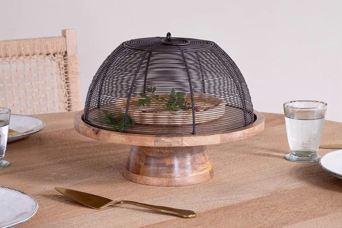 Inkollu Wire & Mango Wood Cake Stand - Aged Brass