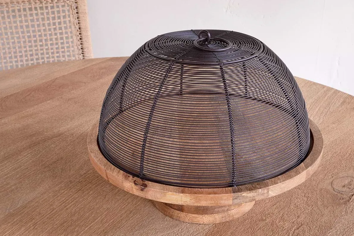 Inkollu Wire & Mango Wood Cake Stand - Aged Brass