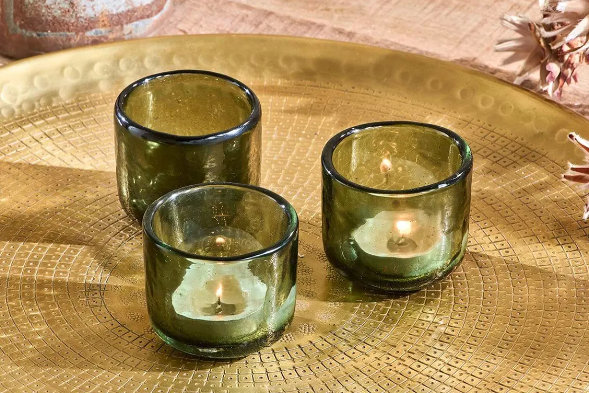 Irda Glass Small Tealight - Dark Emerald  - Small (Set of 3)