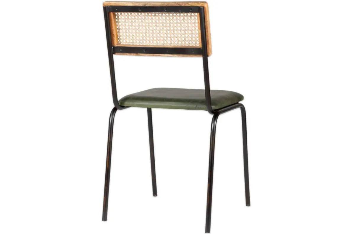 Iswa Leather & Cane Dining Chair - Green