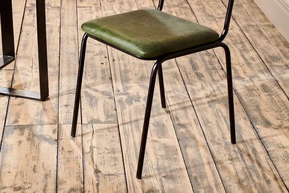 Iswa Leather & Cane Dining Chair - Green
