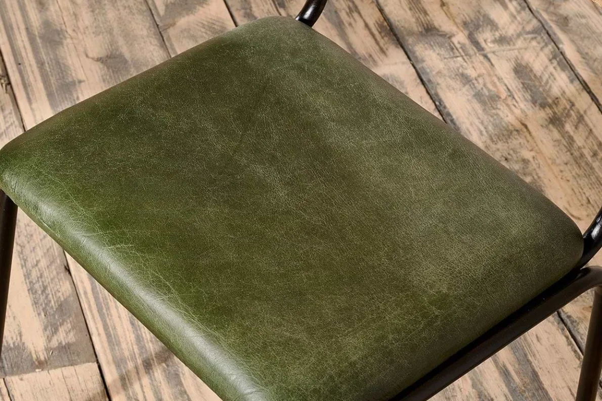 Iswa Leather & Cane Dining Chair - Green