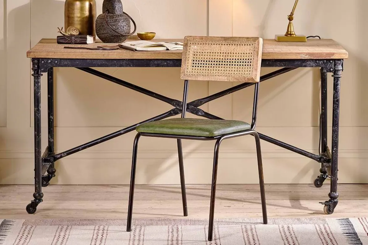 Iswa Leather & Cane Dining Chair - Green