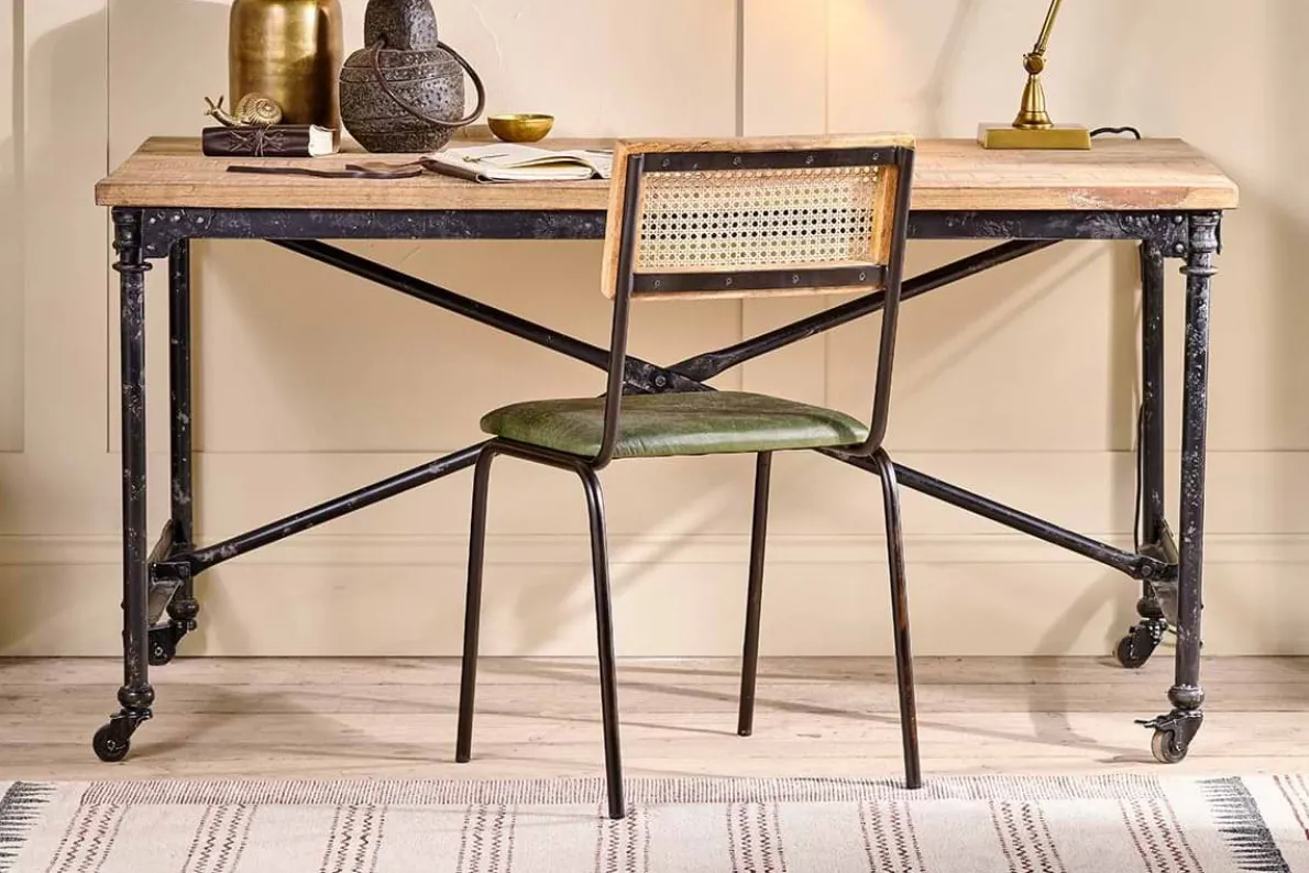 Iswa Leather & Cane Dining Chair - Green