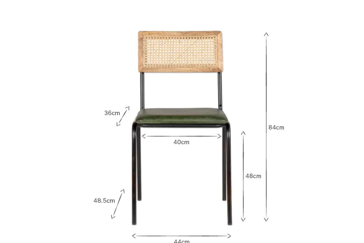 Iswa Leather & Cane Dining Chair - Green