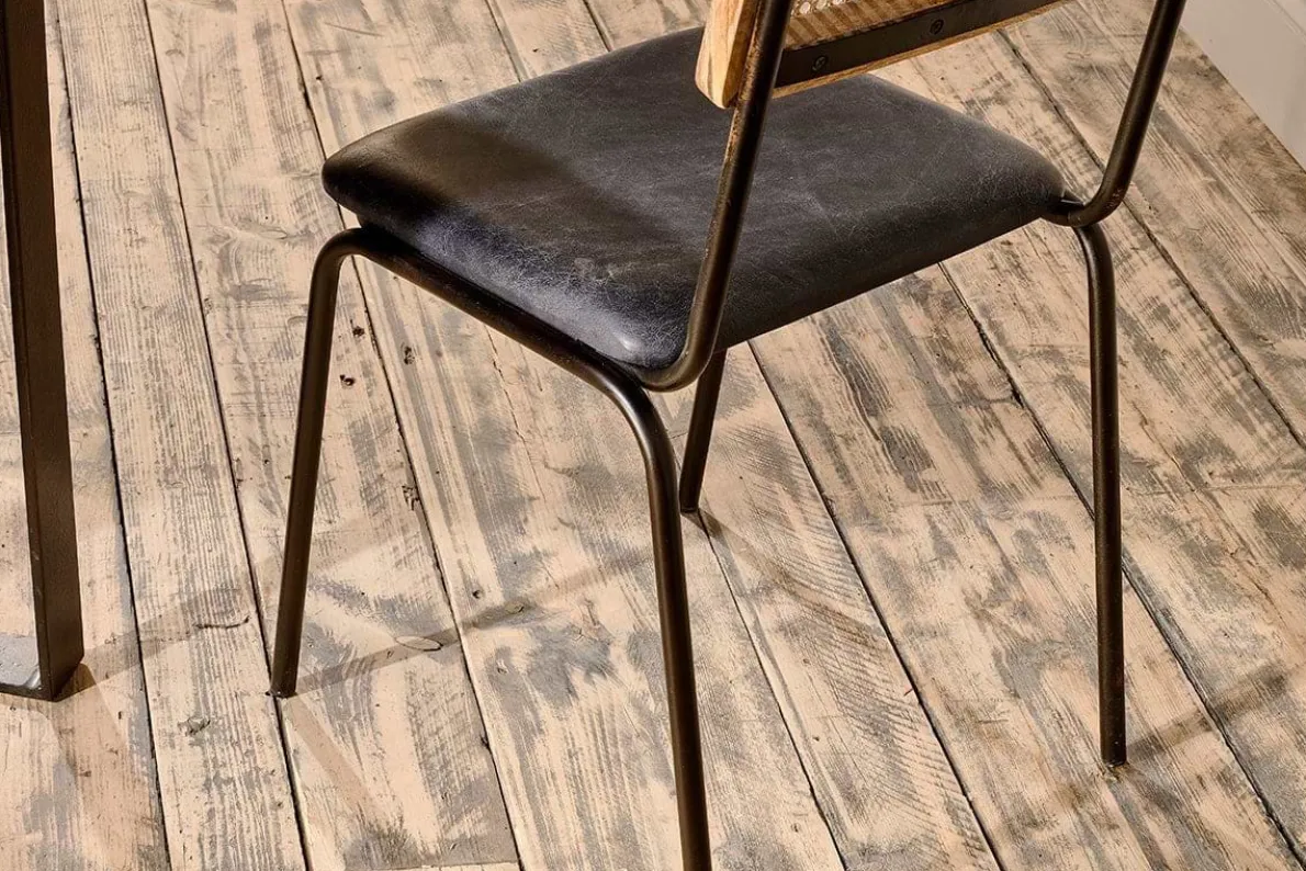 Iswa Leather & Cane Dining Chair - Black