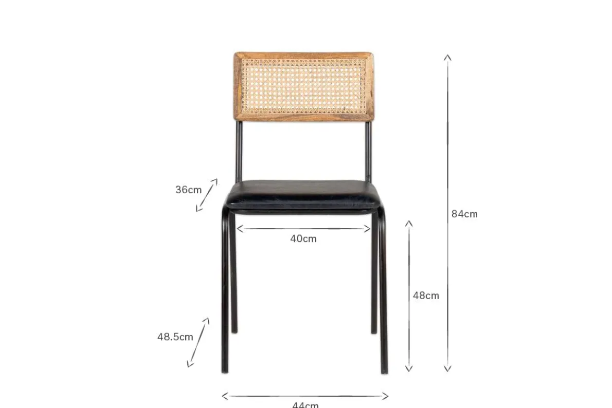 Iswa Leather & Cane Dining Chair - Black