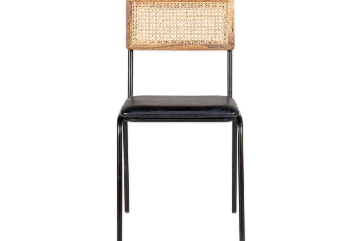 Iswa Leather & Cane Dining Chair - Black