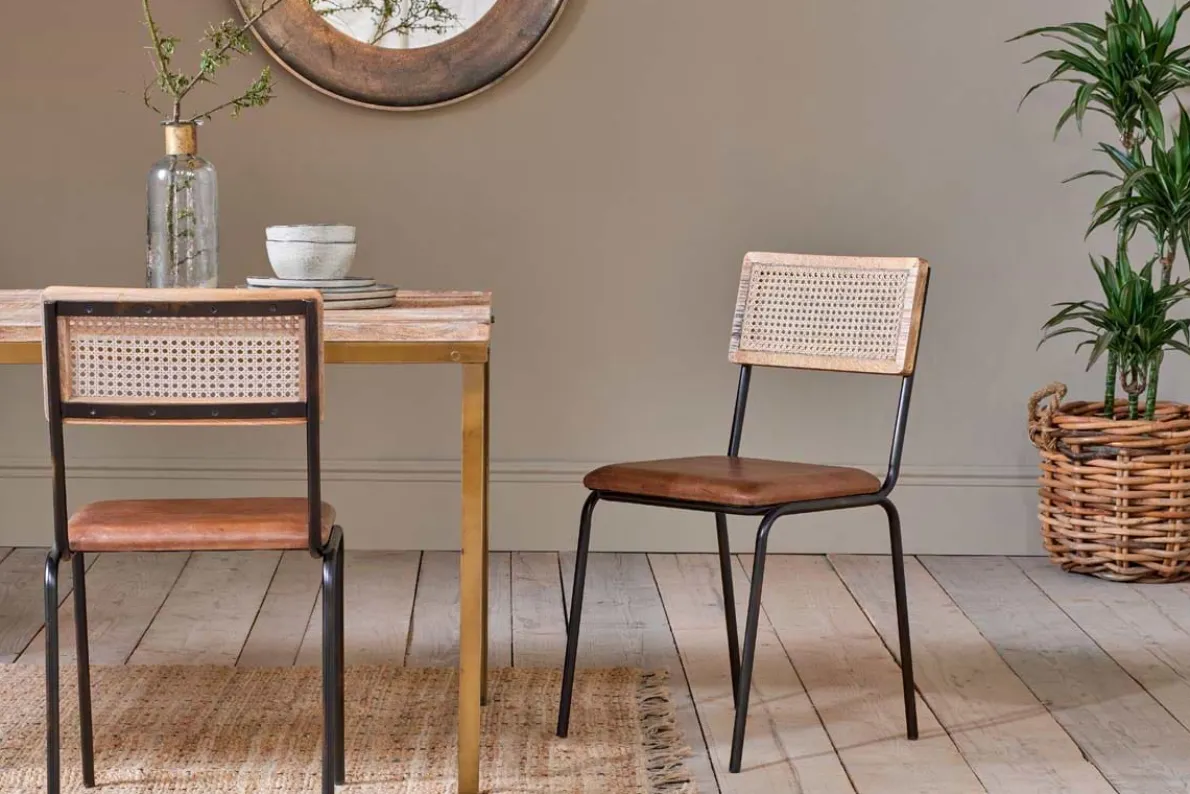 Iswa Leather & Cane Dining Chair - Tan