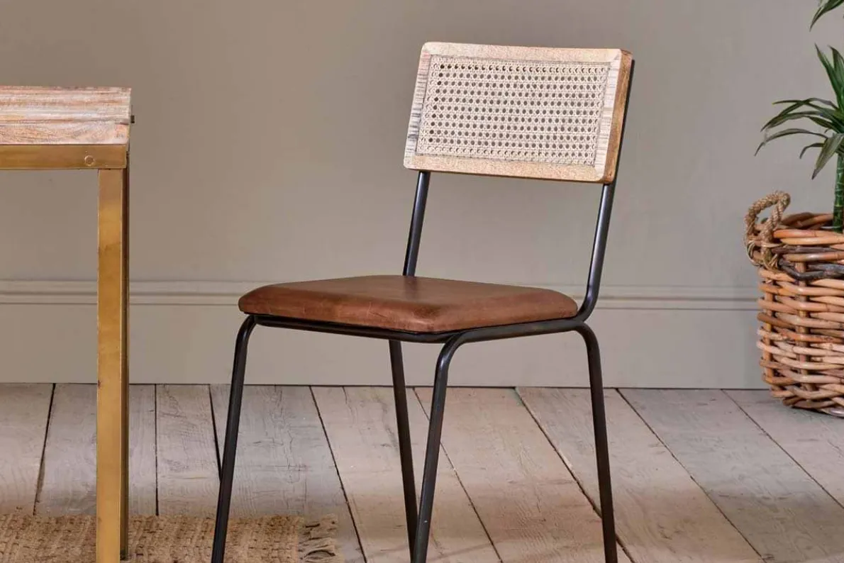 Iswa Leather & Cane Dining Chair - Tan