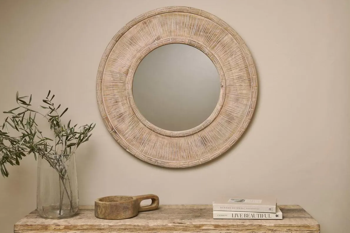 Itwa Mango Wood Carved Mirror - Natural