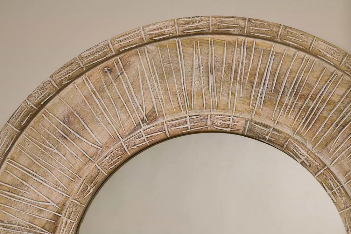 Itwa Mango Wood Carved Mirror - Natural