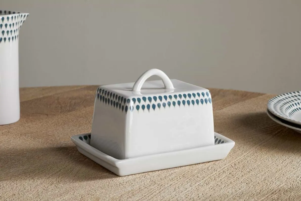 Juniper Drop Butter Dish - Cream & Juniper
