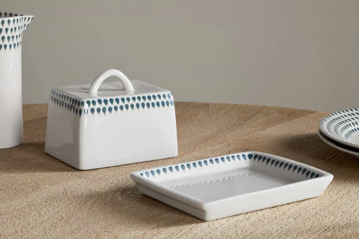 Juniper Drop Butter Dish - Cream & Juniper