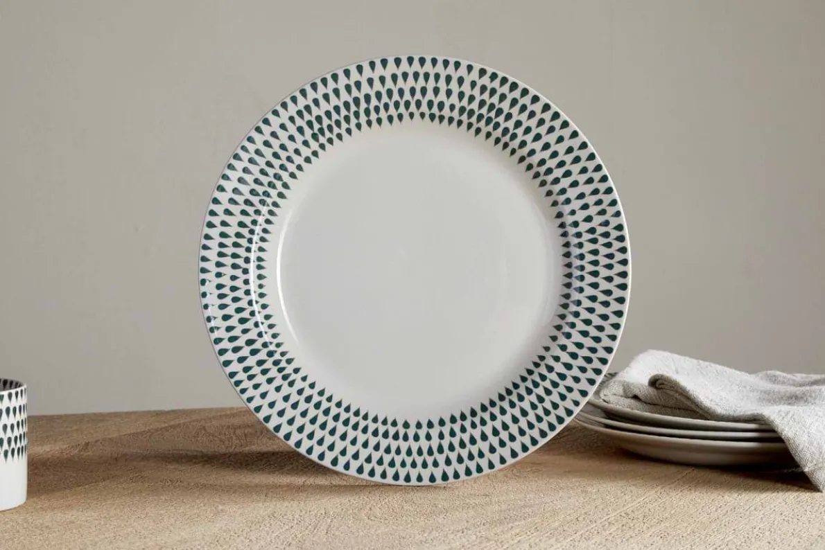 Juniper Drop Dinnerware Set - Cream & Juniper (Set of 12)