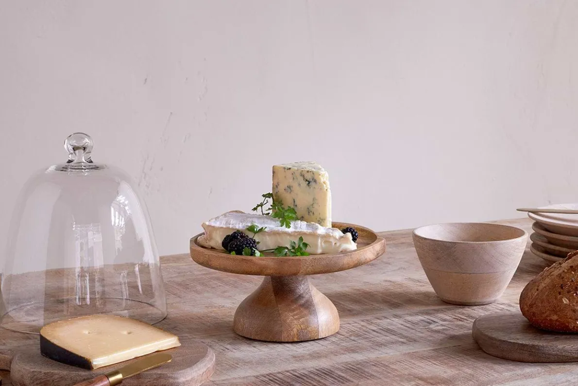 Kannati Mango Wood & Glass Cheese Stand - Clear