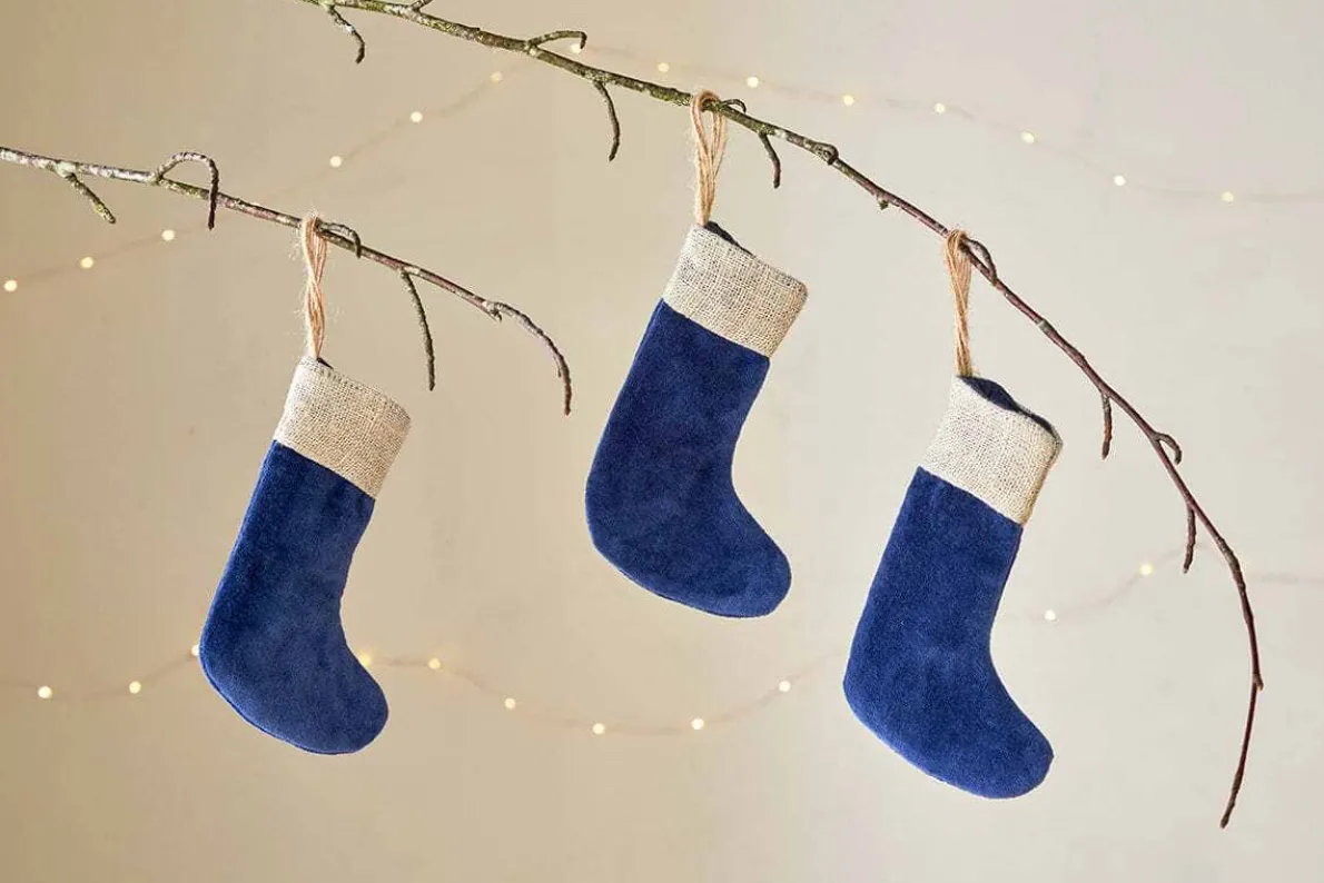 Karru Cotton Velvet Mini Stockings - Indigo (Set of 3)