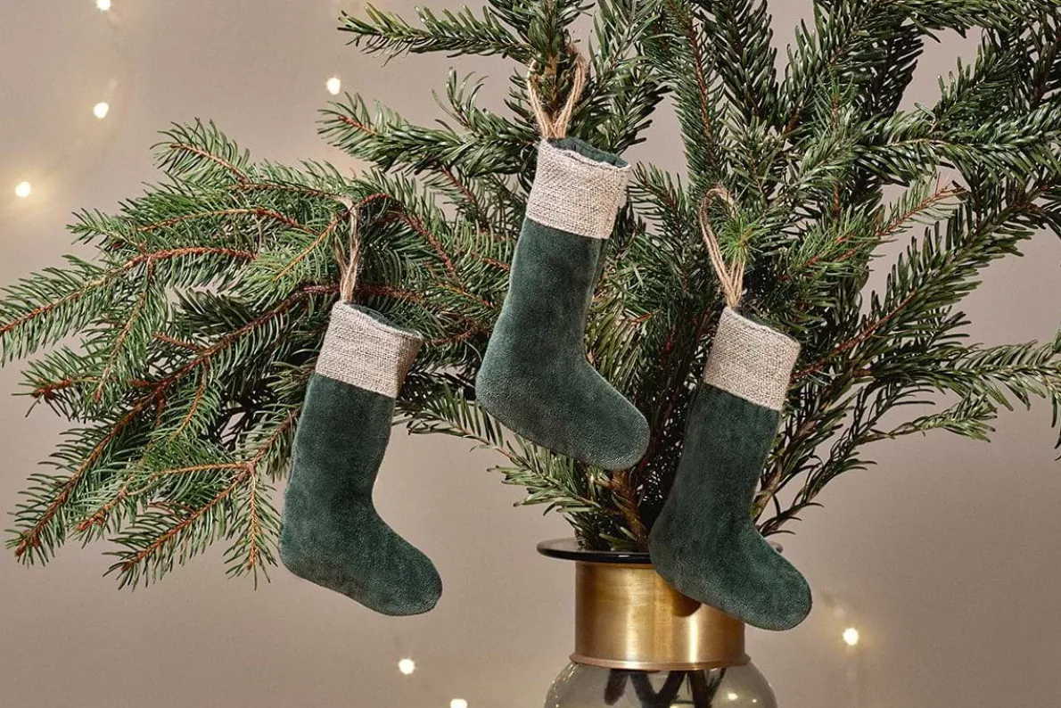 Karru Cotton Velvet Mini Stocking - Forest Green - (Set of 3)