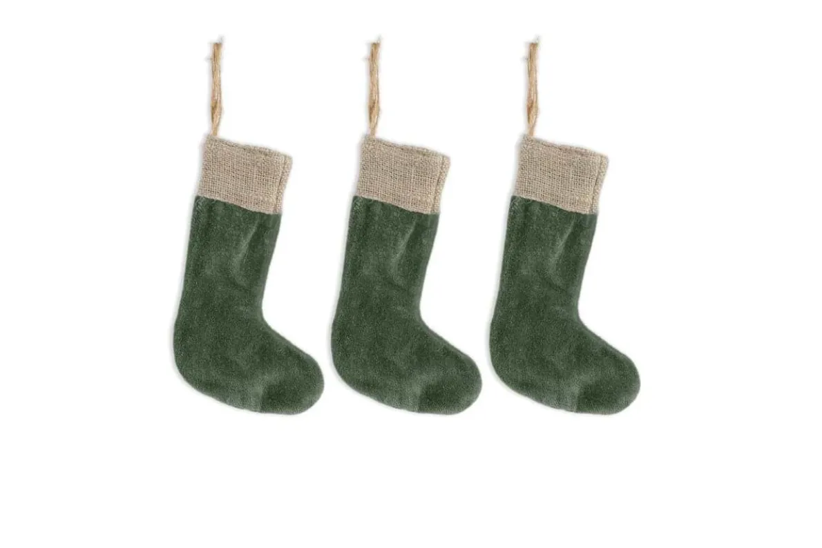 Karru Cotton Velvet Mini Stocking - Forest Green - (Set of 3)