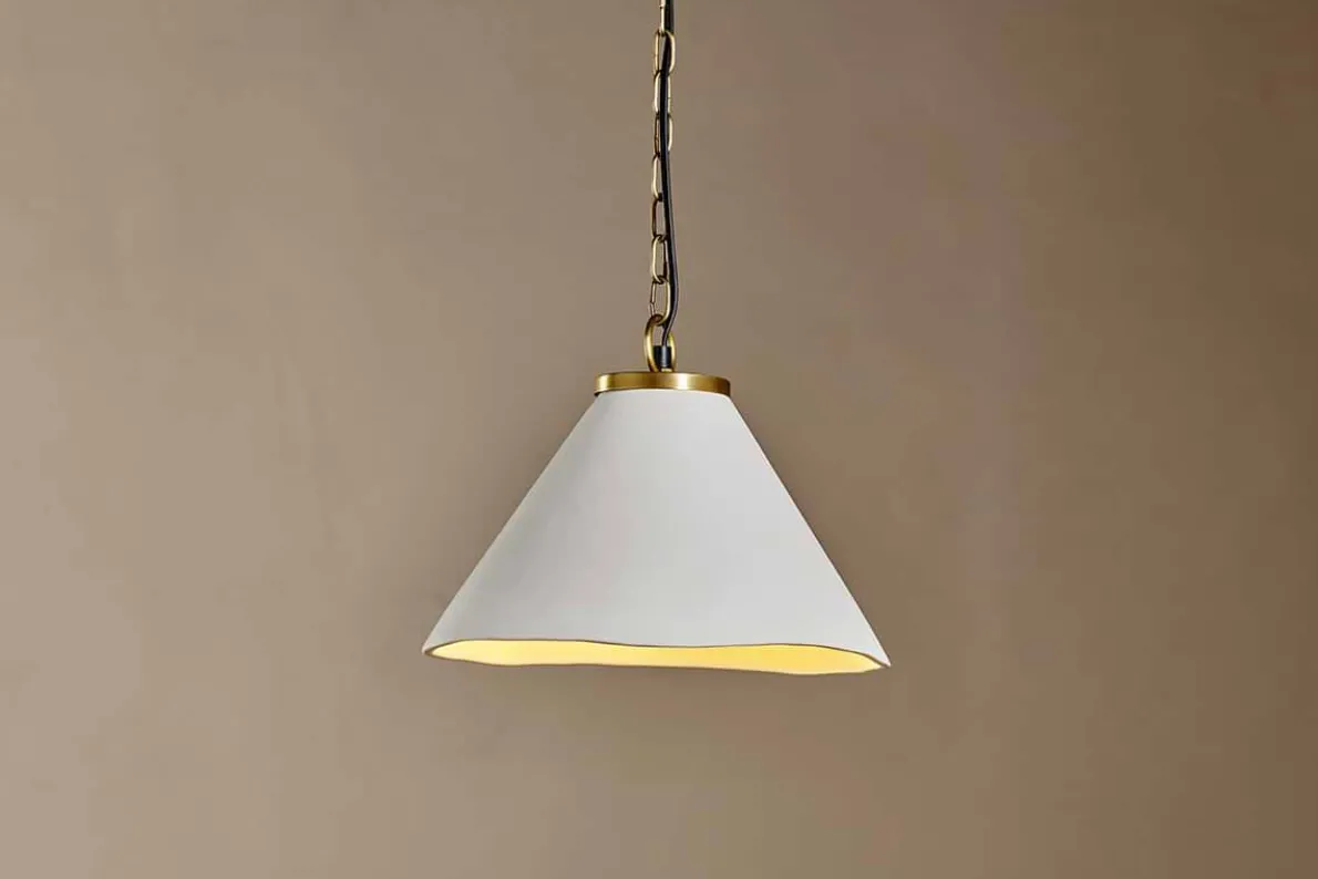 Kiara Organic Shape Ceramic Pendant Light - Off White & Antique Brass