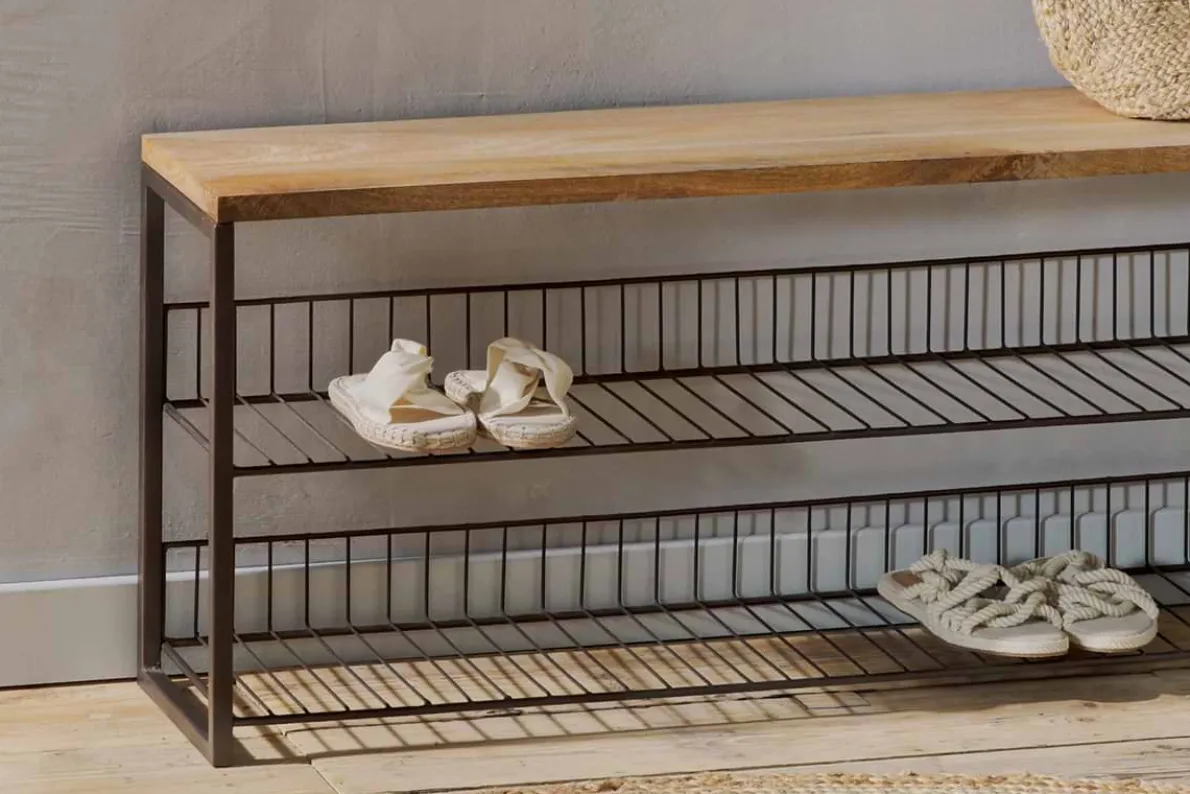 Kiyoma Iron & Wood Low Standing Shelves - Natural