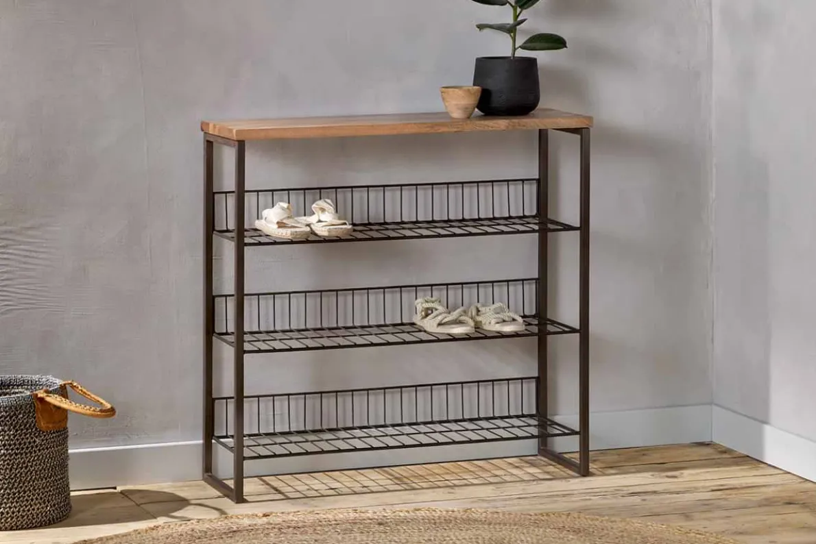 Kiyoma Iron & Wood Tall Standing Shelves - Natural