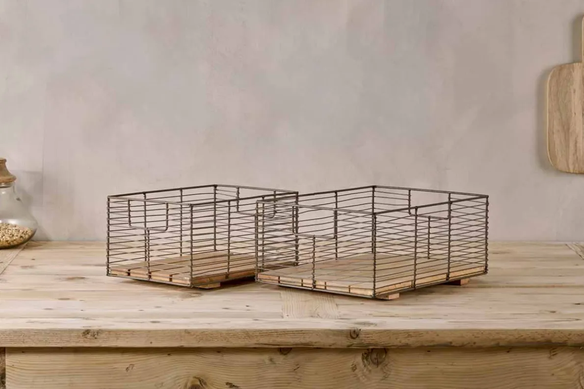 Kochi Iron & Mango Wood Baskets - Brown (Set of 2)