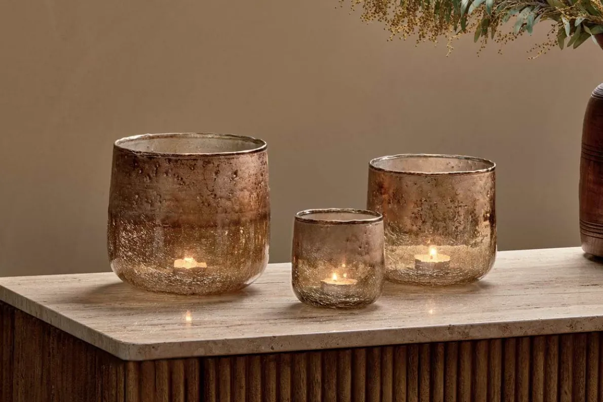 Konara Glass Tealight Holder - Copper Smoke