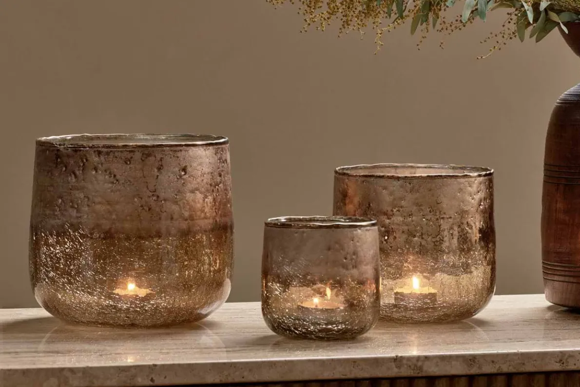 Konara Glass Tealight Holder - Copper Smoke