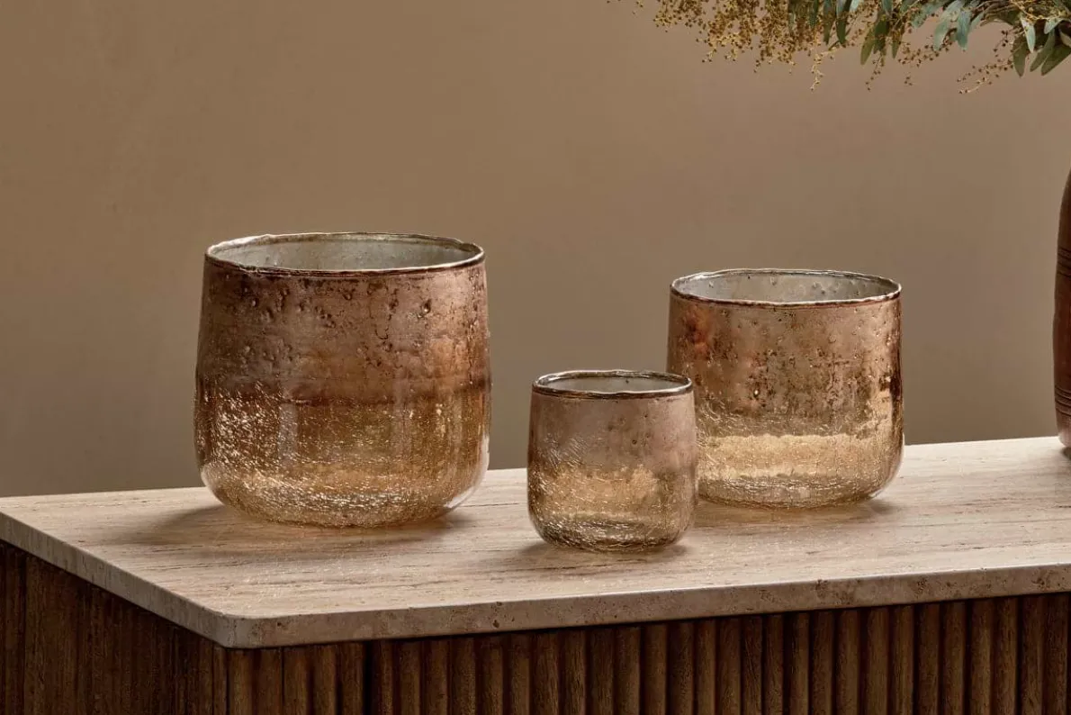 Konara Glass Tealight Holder - Copper Smoke