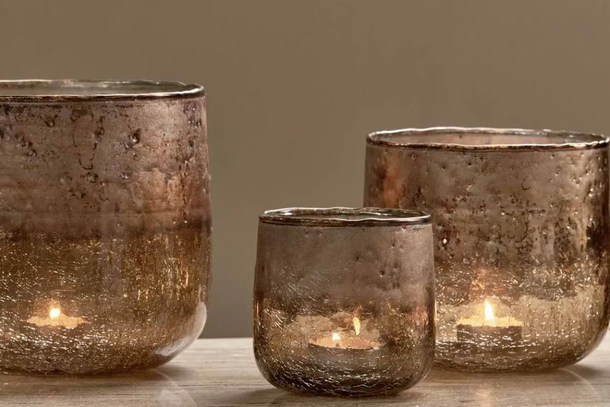 Konara Glass Tealight Holder - Copper Smoke