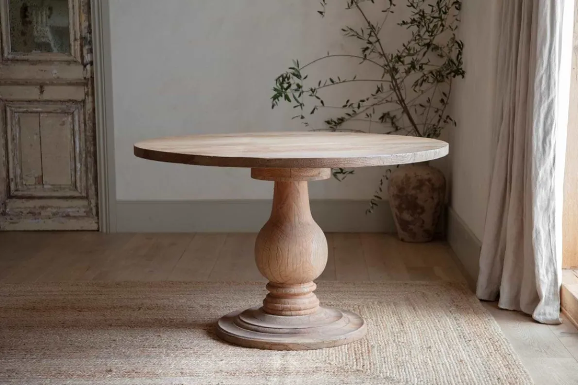 Laya Round Carved Wood Table - Small