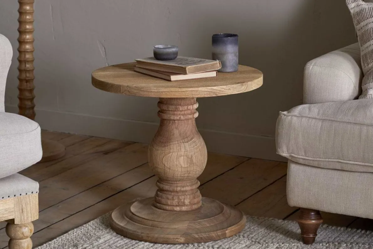 Laya Round Carved Side Table - Natural