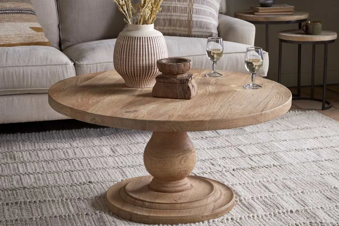 Laya Round Carved Coffee Table - Natural