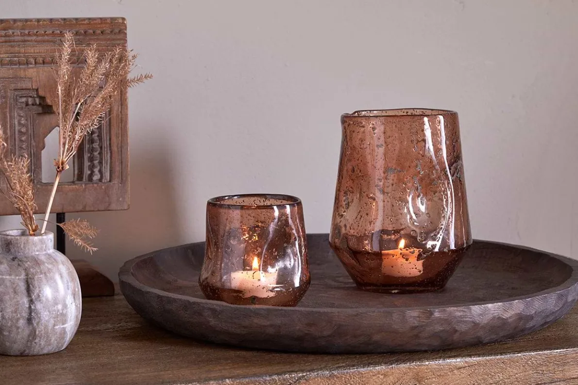 Linora Recycled Glass Tealight Holder - Terracotta