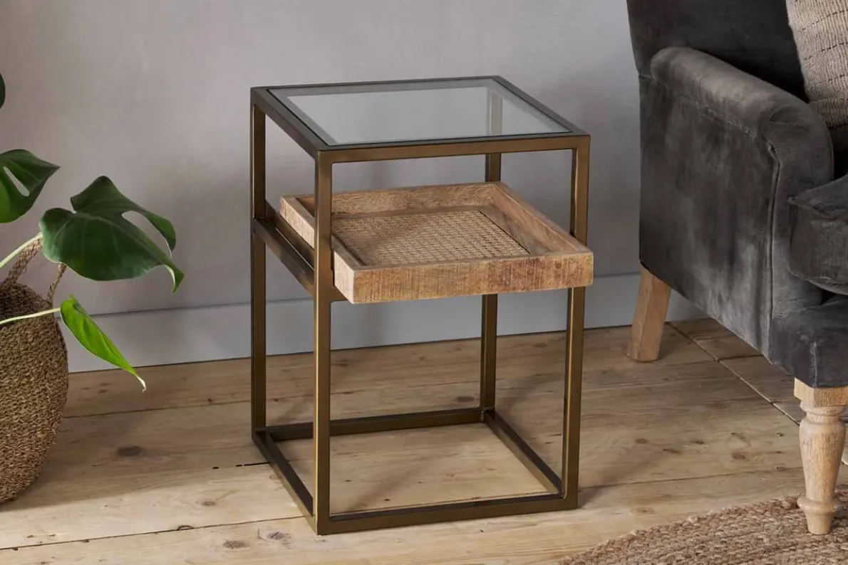 Luzon Iron & Mango Wood Display Side Table - Brass