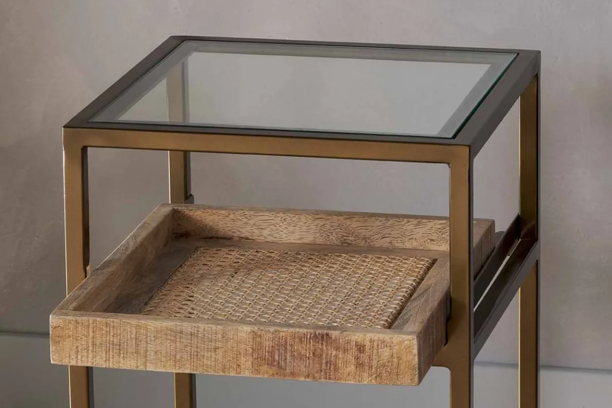 Luzon Iron & Mango Wood Display Side Table - Brass
