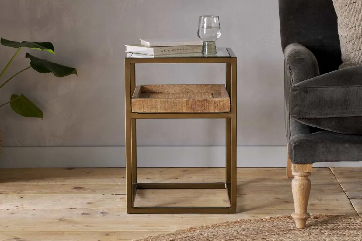 Luzon Iron & Mango Wood Display Side Table - Brass