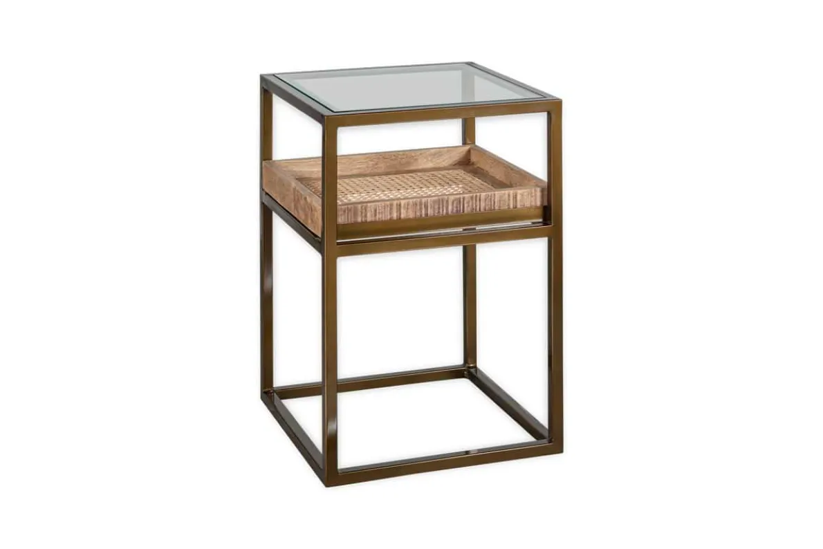 Luzon Iron & Mango Wood Display Side Table - Brass