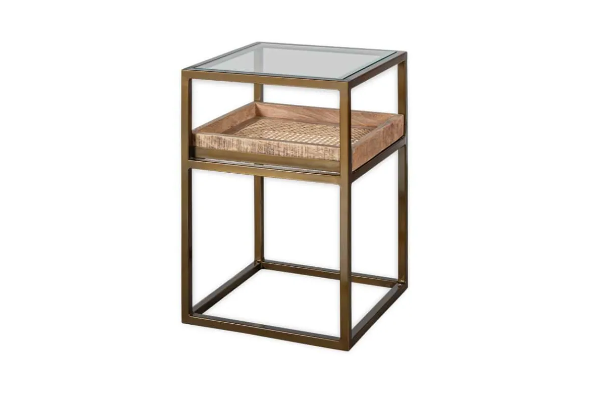 Luzon Iron & Mango Wood Display Side Table - Brass