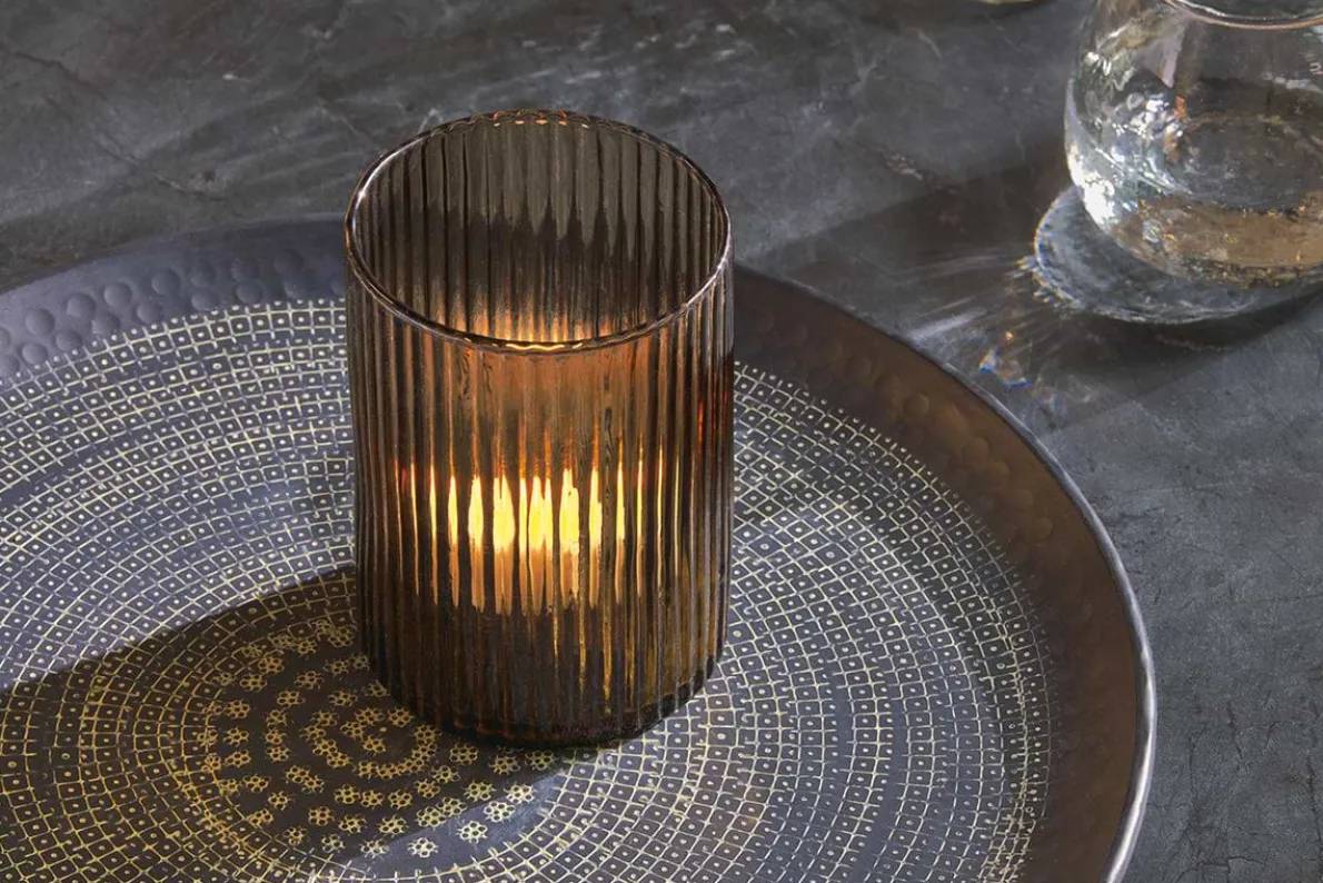 Malana Recycled Glass Candle Holder - Smoke Brown