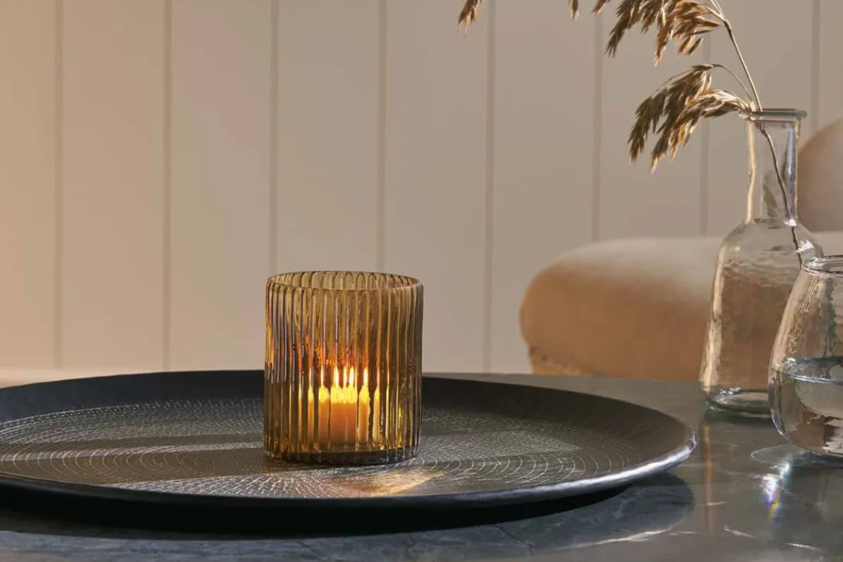 Malana Recycled Glass Candle Holder - Smoke Brown