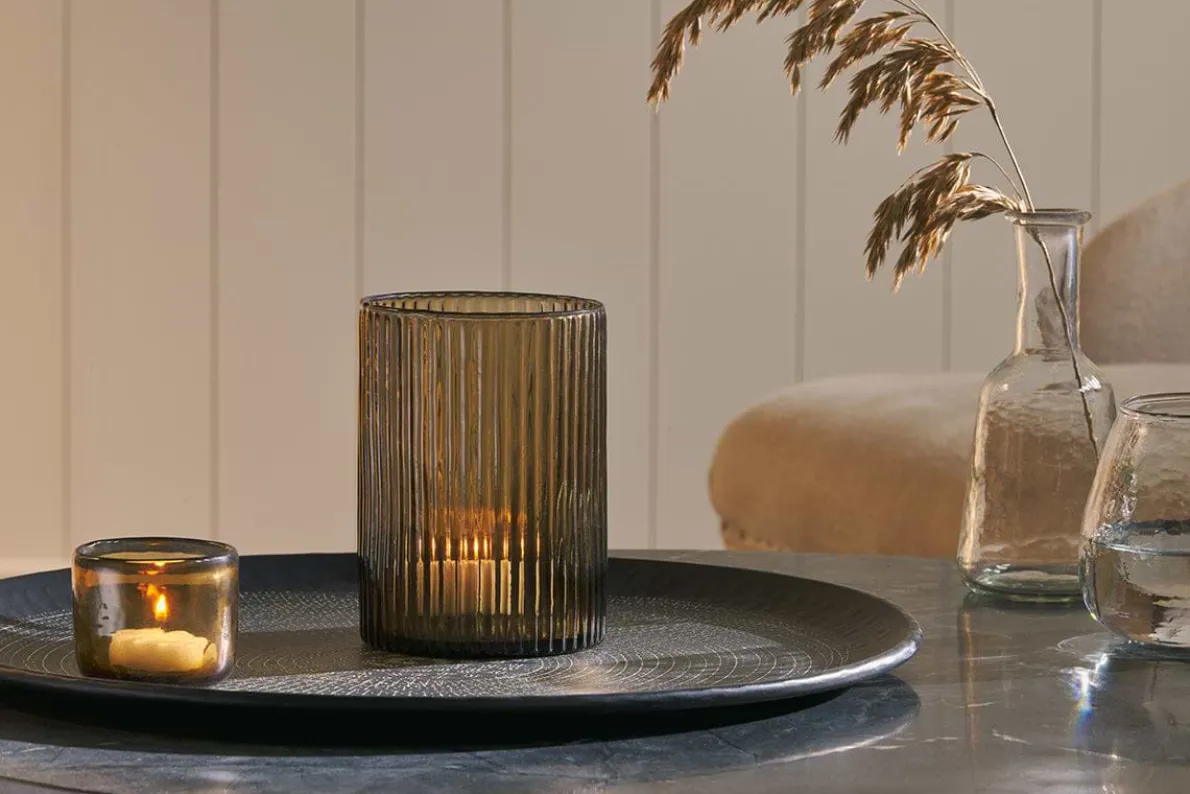 Malana Recycled Glass Candle Holder - Smoke Brown